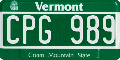 VT license plate CPG989