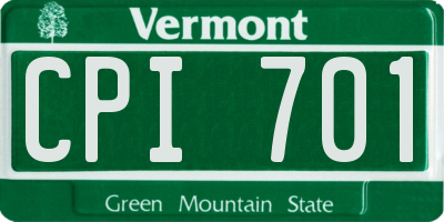 VT license plate CPI701