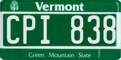 VT license plate CPI838