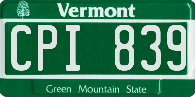 VT license plate CPI839