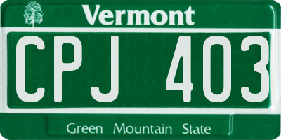VT license plate CPJ403
