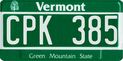 VT license plate CPK385