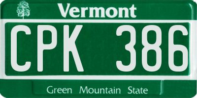VT license plate CPK386