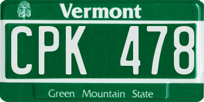 VT license plate CPK478