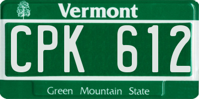 VT license plate CPK612