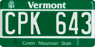 VT license plate CPK643