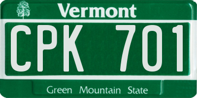 VT license plate CPK701