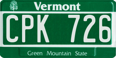 VT license plate CPK726