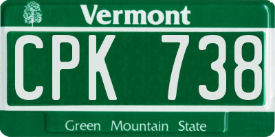 VT license plate CPK738