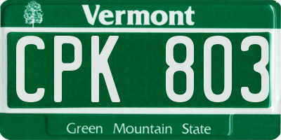VT license plate CPK803