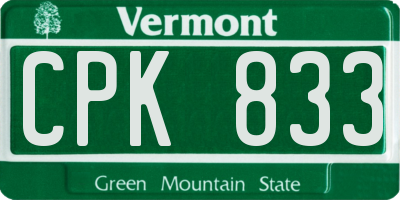 VT license plate CPK833