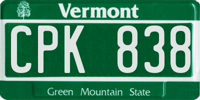 VT license plate CPK838
