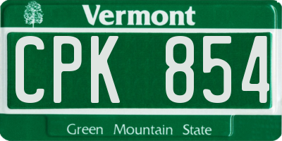 VT license plate CPK854
