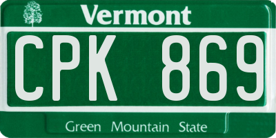 VT license plate CPK869