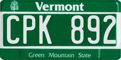VT license plate CPK892