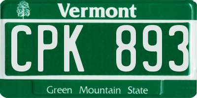 VT license plate CPK893