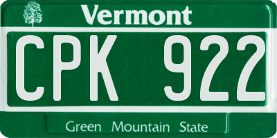VT license plate CPK922
