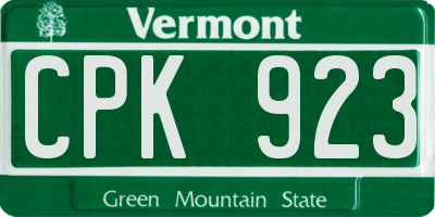 VT license plate CPK923
