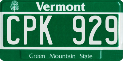 VT license plate CPK929