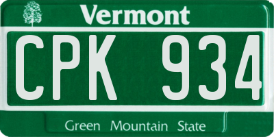 VT license plate CPK934