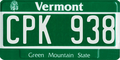 VT license plate CPK938