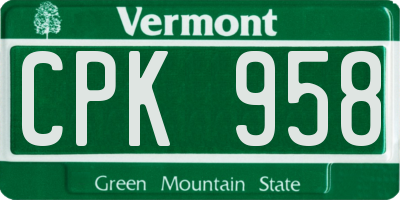 VT license plate CPK958