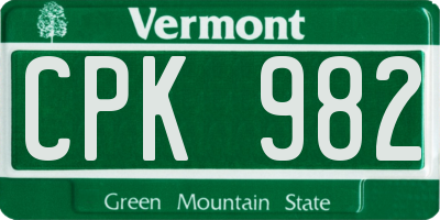 VT license plate CPK982