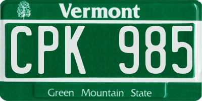 VT license plate CPK985