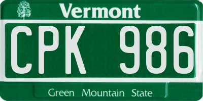 VT license plate CPK986