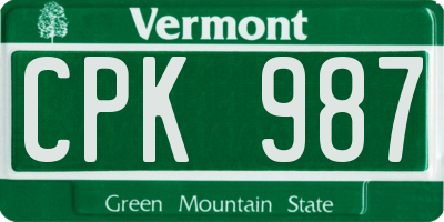 VT license plate CPK987