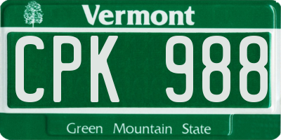 VT license plate CPK988