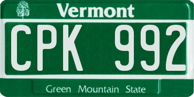 VT license plate CPK992