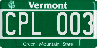 VT license plate CPL003