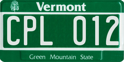 VT license plate CPL012