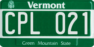 VT license plate CPL021