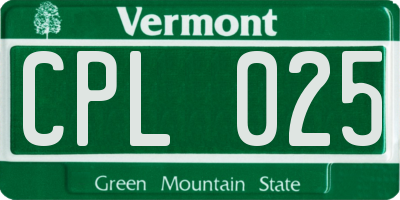 VT license plate CPL025