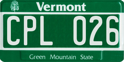 VT license plate CPL026