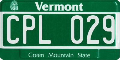 VT license plate CPL029