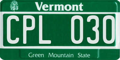 VT license plate CPL030