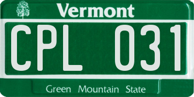 VT license plate CPL031