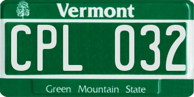 VT license plate CPL032