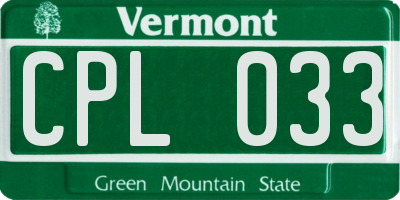 VT license plate CPL033