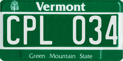VT license plate CPL034