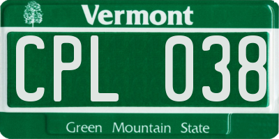 VT license plate CPL038