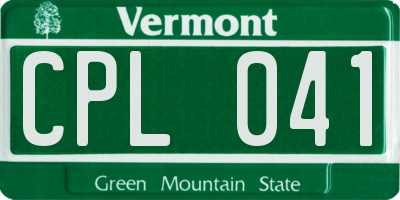 VT license plate CPL041