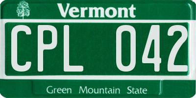 VT license plate CPL042