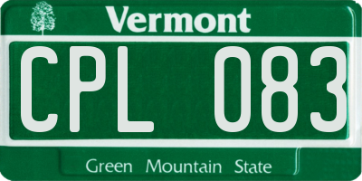 VT license plate CPL083