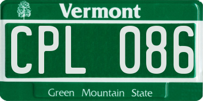 VT license plate CPL086