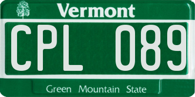 VT license plate CPL089