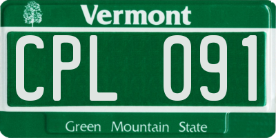 VT license plate CPL091